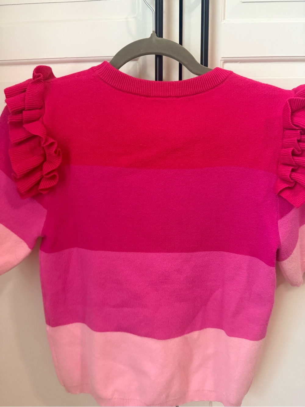 THML Bright Pink Striped Ruffle-Sleeve Sweater - Picture 3 of 7